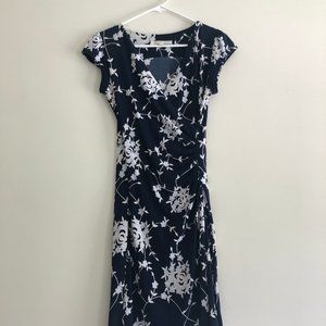 Anthropologie Brand Navy Flower Embroidery Dress